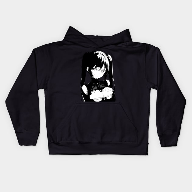 Black and white cute anime girl Kids Hoodie by DeathAnarchy